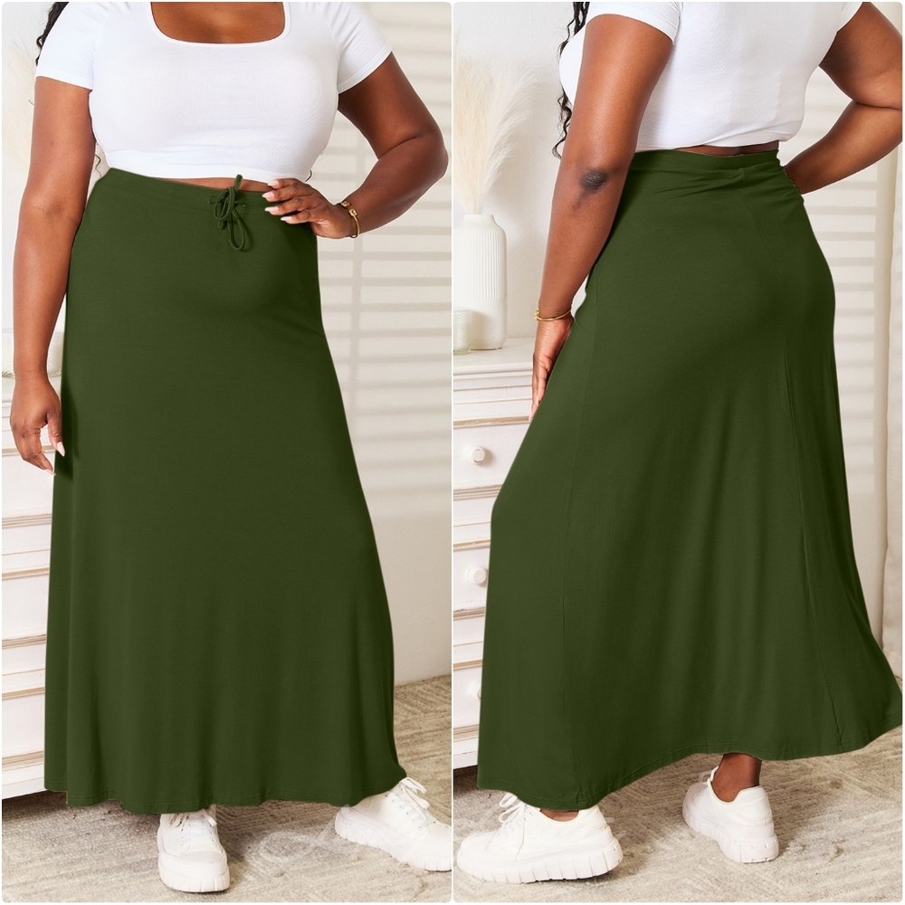 Soft Drawstring Waist Maxi Skirt